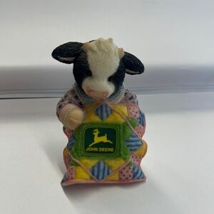 John Deere Cow Figurine with Colorful Quilt